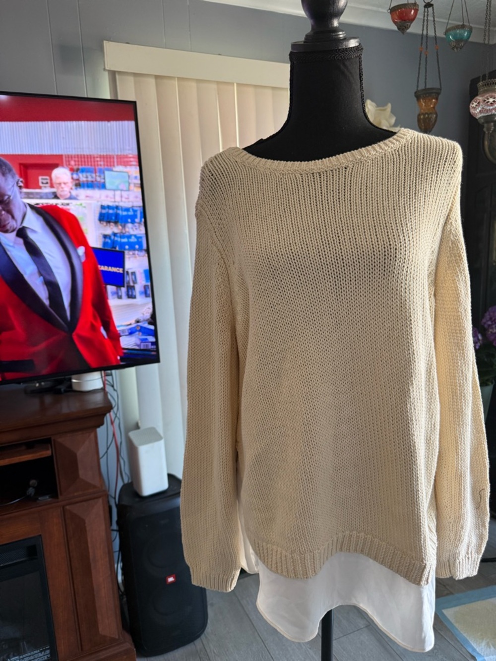 LOFT Cream Knit Boatneck Sweater